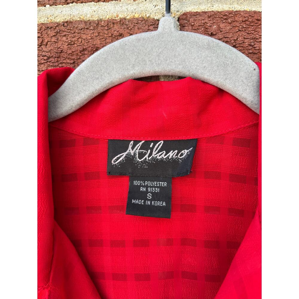 Milano Red Checkered Button Front Blouse Shirt Women Small Long Sleeve Vintage - Picture 7 of 9